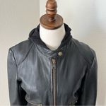 EUC Doma Women's Black‎ Leather Jacket Bomber Elastic Waist, Large Black Photo 2