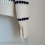 Madewell Textured Cotton Crewneck Sweater in Bright Ivory Navy Stripe, Sz Large Photo 5