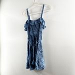 Roxy Ruffle Neckline Belted Tropical Print Mini Sundress Blue Medium Photo 7