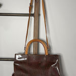 Paisley Print Tote Bag Detachable Shoulder Straps Brown Leather Silver Accents Photo 0