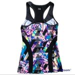 FILA  racerback tank top built-in shelf bra black & multicolored geometric print Photo 1