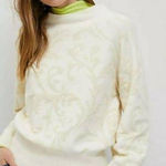 Anthropologie Nina Velvet Soft Sweater Ivory Paisley Women's Size Large Photo 0