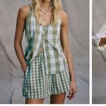 Free People NWT  SUMMER SPICE GINGHAM GREEN SET BOXER TOP BUTTON $98 fall casual Photo 1