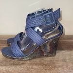 Dana Buchman Vintage Summer Woven Platform Wedge Sandals Blue Purple Size 10 Photo 2
