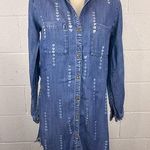 Cloth & Stone Anthropologie Women's Denim Blue Chambray Shirt Dress Fray Edge Photo 0