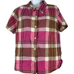 Energy zone  Womens Plaid Short Sleeve Button-Up Shirt Size L Pink/Brown Photo 0