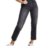 Topshop  Frayed Hem Cropped Straight Leg Jeans Washed Black Waist Size 25 Photo 0