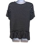 Pleione Navy White Stripe Ruffle Sleeve Peplum Knit Top Medium Preppy Nautical Photo 1