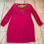 Trina Turk  Women Hot Pink Silk Dress Size 6 Sequin Shift Long Sleeve READ Photo 0