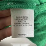 J Jill Linen Blend Sz Medium Kelly Green Blue Embroidered Boho Peasant Top Shirt Photo 5