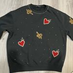 Designer‎ Black Crewneck Sweater with Red and Gold Embellishments Size XL Photo 0