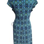 Evan Picone Pattern Faux Wrap Midi Dress Blue Teal Black Size 10 Photo 3
