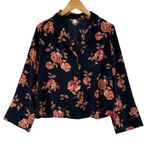 BP Brass Plum Button Front Shirt Womens Small Black Floral Polyester Wide Sleeve Size undefined Photo 0