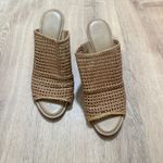 Franco Sarto  | Yvette Brown Leather Woven Peep Toe Stacked Mule Wedge Heel, 10M Photo 1