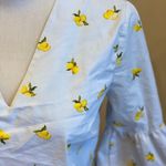 Banana Republic Lemon Print Blouse Shirt Pastel Blue Yellow Bell Sleeve XS Photo 4