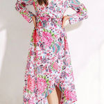 Debbie Katz inez Zara pink floral midi wrap sheer summer resort dress XS Photo 0