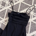 Vintage Y2K‎ black square neck spaghetti strap midi dress w/ high back slit Size M Photo 5
