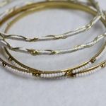 Source Unknown Party Glam Silver/Gold Tone Stackable Set Of 4  White Bead Bracelets Photo 0