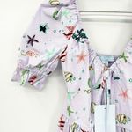 Hill House Purple Sea Creatures Fish Print Puff Sleeve Ophelia Midi Dress XS NWT Photo 3