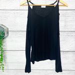 Glitz  Black Long Sleeve Cold Shoulder Cut Out Stretch Top Size Medium Photo 4