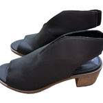 Sole Society Ankle Booties  Open Toe Black Leather Minimalist Clean Girl Size 8.5 Photo 0