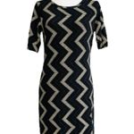 LuLaRoe  Dress Julia Black Gold Glitter Chevron 1/2 Sleeve Elegant Medium NEW Photo 0