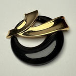 Trifari Vintage  Brooch Pin Gold Tone Black Signed - Has Wear Photo 0