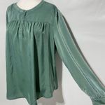 Denim & Co New Long Sleeve Shirred Yoke Henley Blouse Spruce Green Size Medium Photo 6