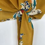 Tolani  XS Silk Blouse Top Yellow Floral Side Tie 3/4 Flare Sleeve Oversized Boxy Photo 3