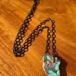 HANDMADE Raw Turquoise Crystal and Silver Pendant Chain Necklace Blue Photo 1