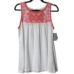 Crown & Ivy  size medium white sleeveless tank button close back embroidered NWT Photo 10
