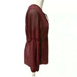 Charming Charlie  Burgundy Long Sleeve Sheer Blouse Photo 2