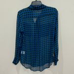 Equipment Femme Silk Blouse Sz XS Blue Houndstooth Long Sleeve Photo 5