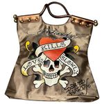 Ed Hardy  Vintage Y2K Copper Brown Love Kills Slowly Tattoo Vinyl Tote Handle Bag Photo 0