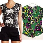 J.Crew Factory Printed Drapey Scoopneck Top Green Fuchsia Cap Sleeve Office 6 Photo 1