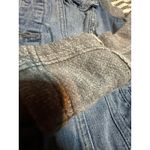 Free People Denim Jacket Distressed Hoodie Gray Knit Sleeves Women's XS Photo 4