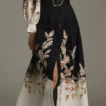 Anthropologie Size Small Black White Floral Embellished Midi Shirt Dress Photo 0