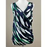 Anne Klein Sleeveless Wrap Top Womens S Green Navy White Blouse Elegant Workwear Photo 1