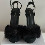 Black fluffy high hills Size 7 Photo 2