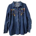 Cabin creek Denim Farm Animal Barn Embroidered Button Down 22W Plus Women Shirt Photo 0