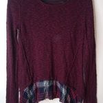 Cloud Chaser  M Sweater Knit Layered Top in Maroon Plaid Trim Photo 0