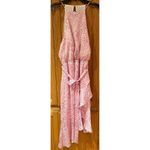 EXPRESS  Pink Dot High Neck Halter Ruffle Asymmetrical Dress Waist Tie Size Small Photo 3
