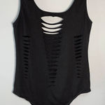 Women's Bodysuit Cutout Black Long Back Sleeveless Black Cotton Blend Medium Photo 0