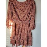 Mimi Chica Ladies  Floral Print Mini Dress w/Ruffled Shirt, Sheer Sleeves Size M Photo 3