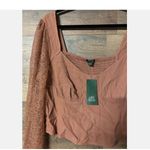 Wild Fable NWT Sz XL Cropped Top Blouse Bustier Look Lace Sleeves Smocked Back Photo 3