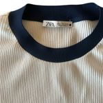ZARA  White Ribbed Top with Navy Trim Ringer Photo 2