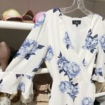 Lulus Pretty Peony Blue and White Floral Print Wrap Dress Photo 5