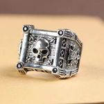 925 Silver Plated Adjustable Skull Ring for Men Women,Punk Ring,Hip Hop Ring Photo 0