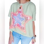 Source Unknown Layered Fabric Star Patchwork MintGreen Oversized T Shirt Y2K Indie Americana XL Photo 1