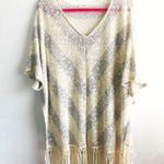 ODDY Shawl Sweater Cape w/ Fringe Cream & Grey Chevron Stripes OSFM GUC Size undefined Photo 1